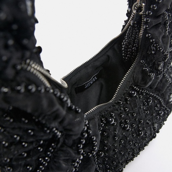 NWT ZARA BEADED SHOULDER BAG BLACK - Picture 5 of 5